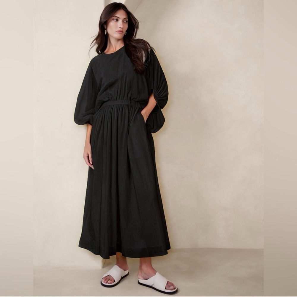NEW Banana Republic Black Eliana Cotton-Silk Dress - XXS regular & XXS PETITE 🧬